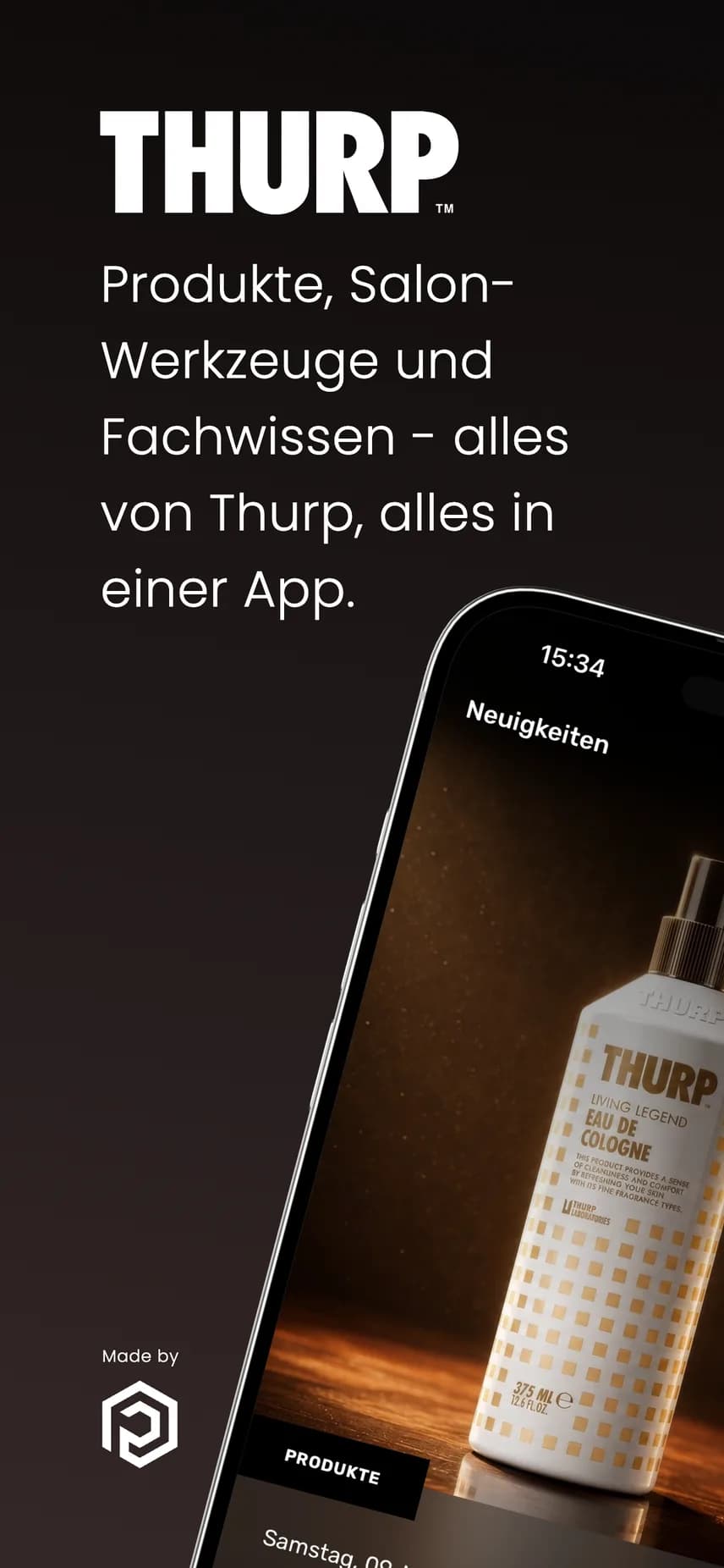Startbildschirm der Thurp App mit Neuigkeiten und Produktvorschau